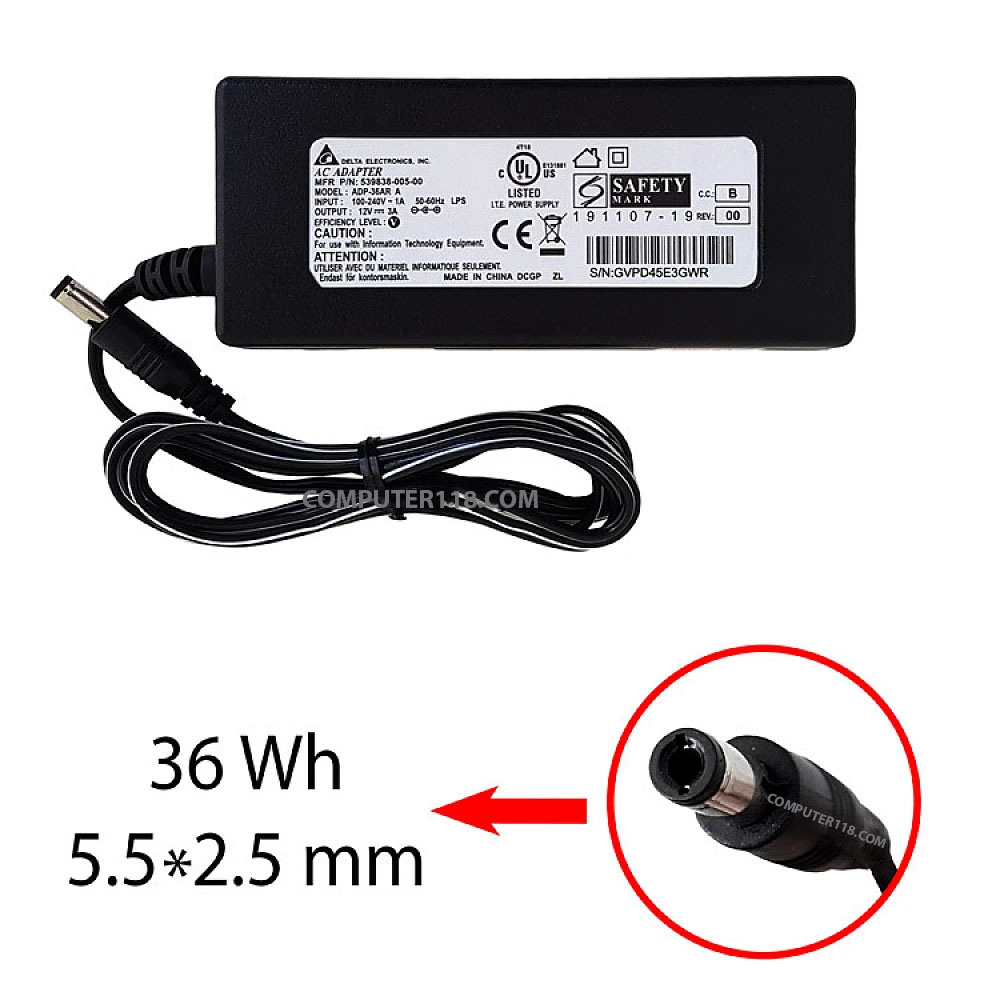 آداپتور 12V 3A سرنرمال کابل دوتایی