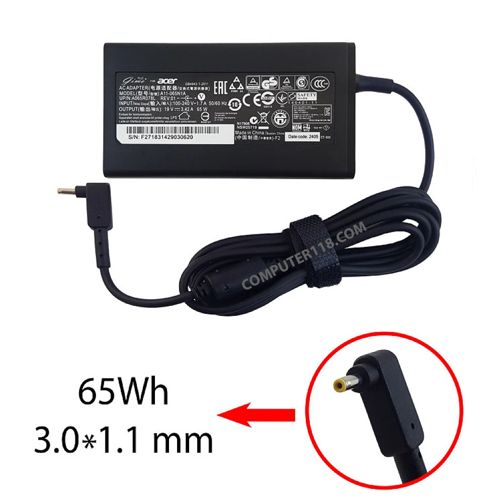آداپتور لپ تاپ ایسر 19V 3.42A سرریز 3mmx1.1mm