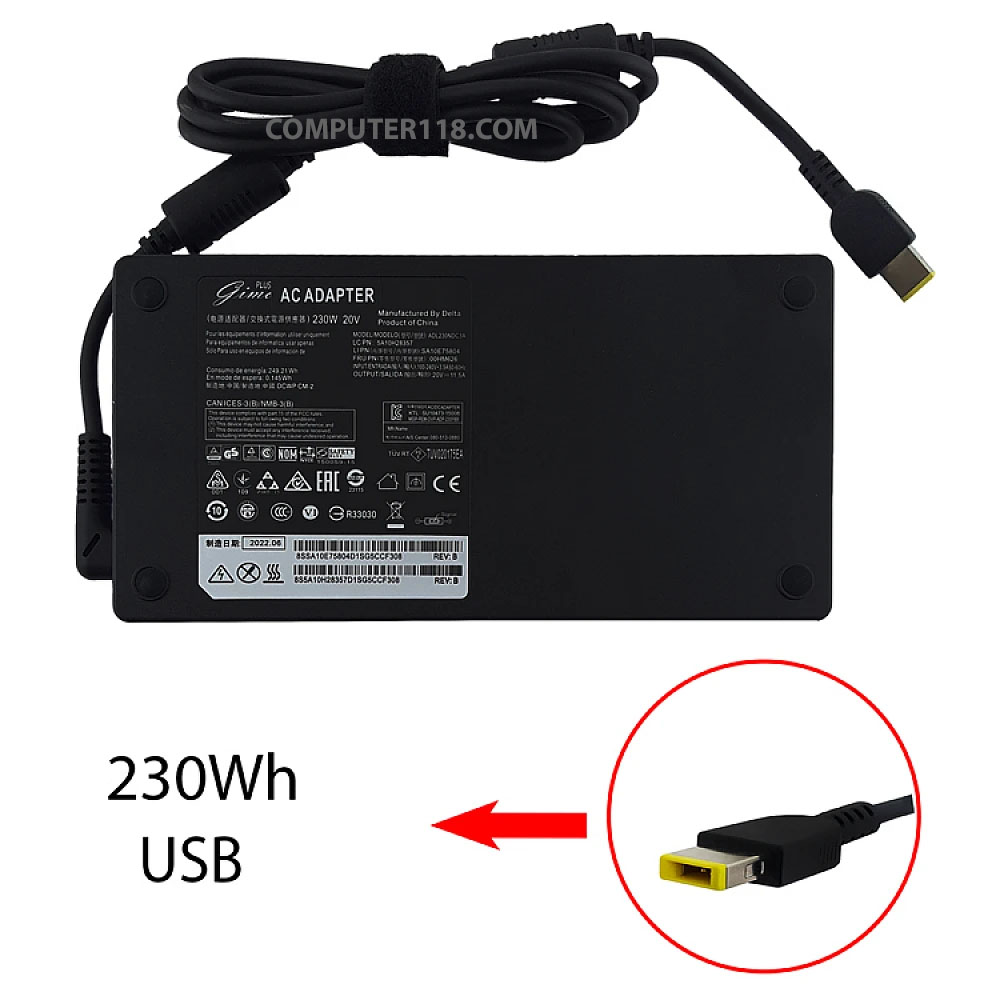 آداپتور لپ تاپ لنوو 20V 11.5A سر یو اس بی