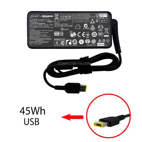 آداپتور لپ تاپ لنوو 20V 2.25A سر یو اس بی کابل سه تایی