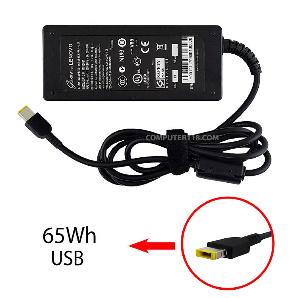 آداپتور لپ تاپ لنوو 20V 3.25A سر یو اس بی