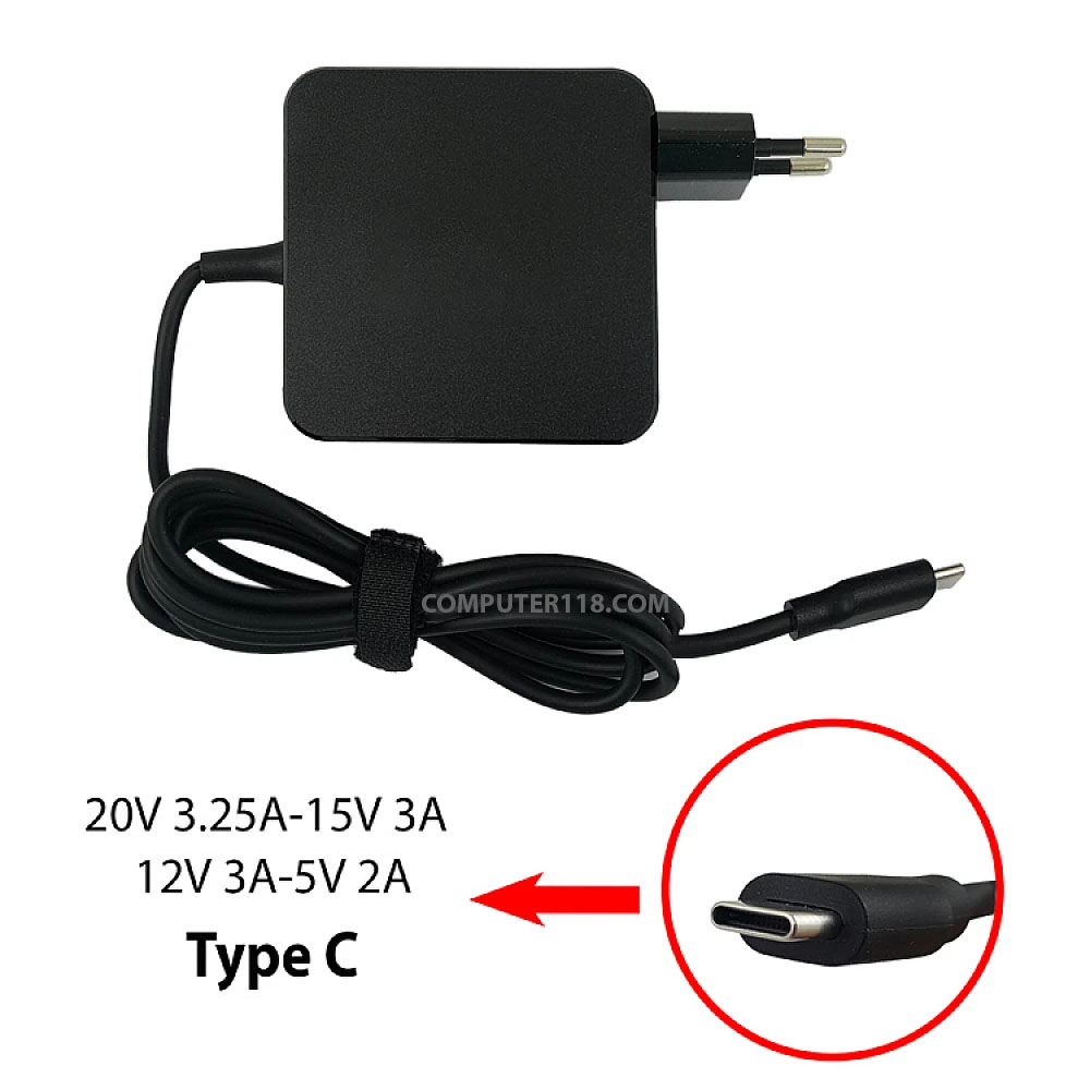 آداپتور تبلت-موبایل-لپ تاپ 20V 3.25A-15V 3A-12V 3A-5V 2A Type C مربعی