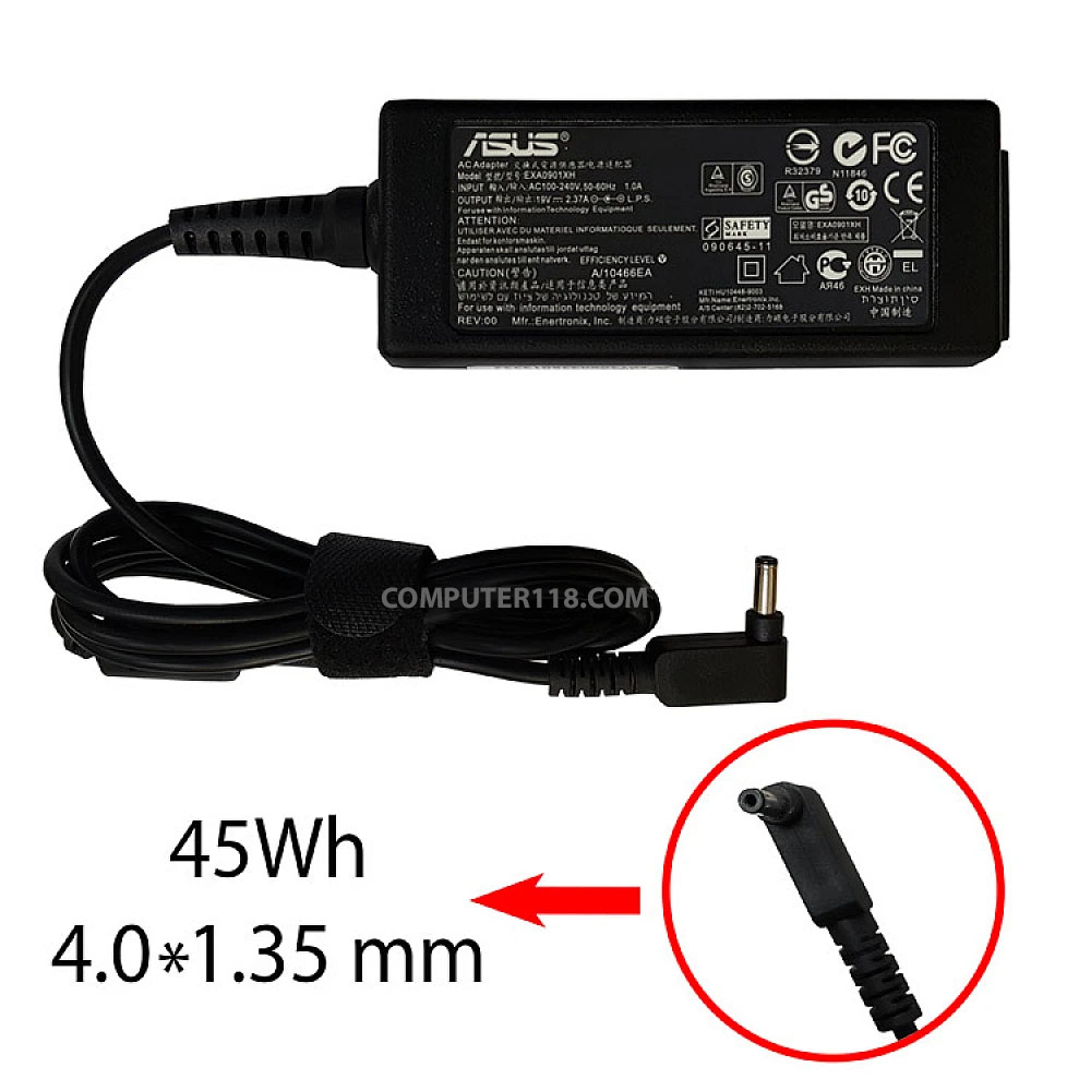 آداپتور لپ تاپ ایسوس 19V 2.37A زنبوکی سرفیش بزرگ 4x1.35mm 1