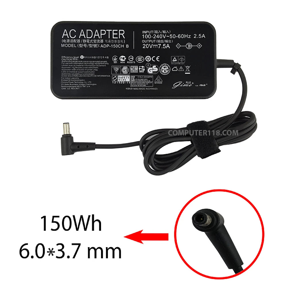 آداپتور لپ تاپ ایسوس 20V 7.5A سوزن دار 63.7mm 1
