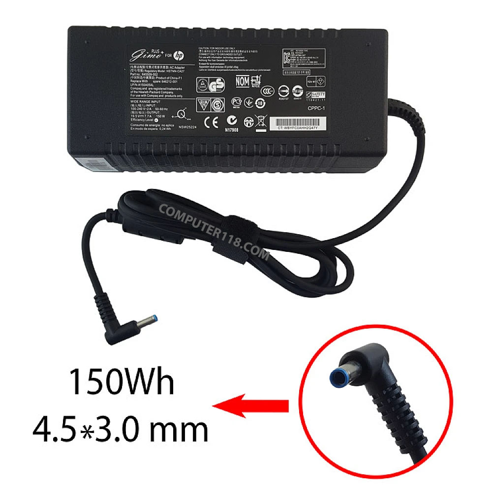 آداپتور لپ تاپ اچ پی 19.5V 7.7A سر فیش آبی