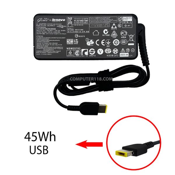 آداپتور لپ تاپ لنوو 20V 2.25A سر یو اس بی کابل سه تایی
