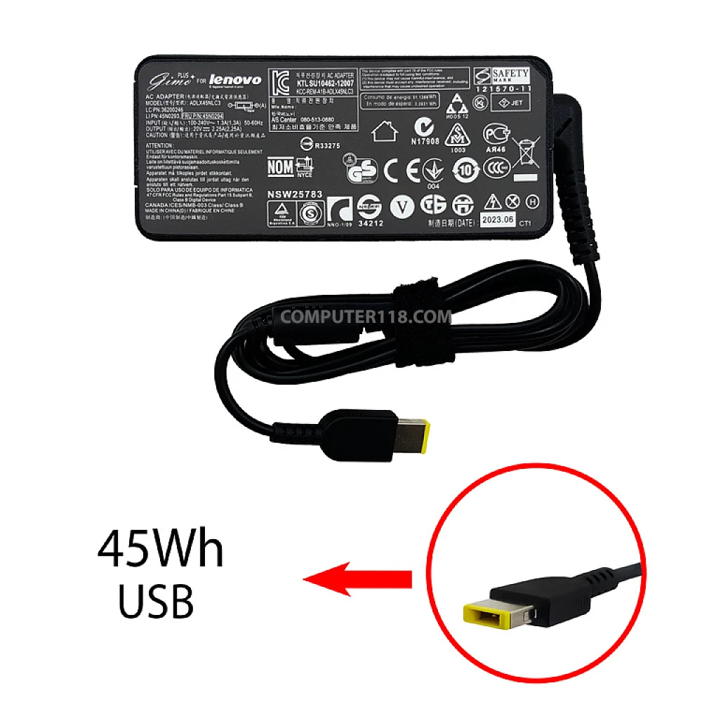 آداپتور لپ تاپ لنوو 20V 2.25A سر یو اس بی کابل سه تایی